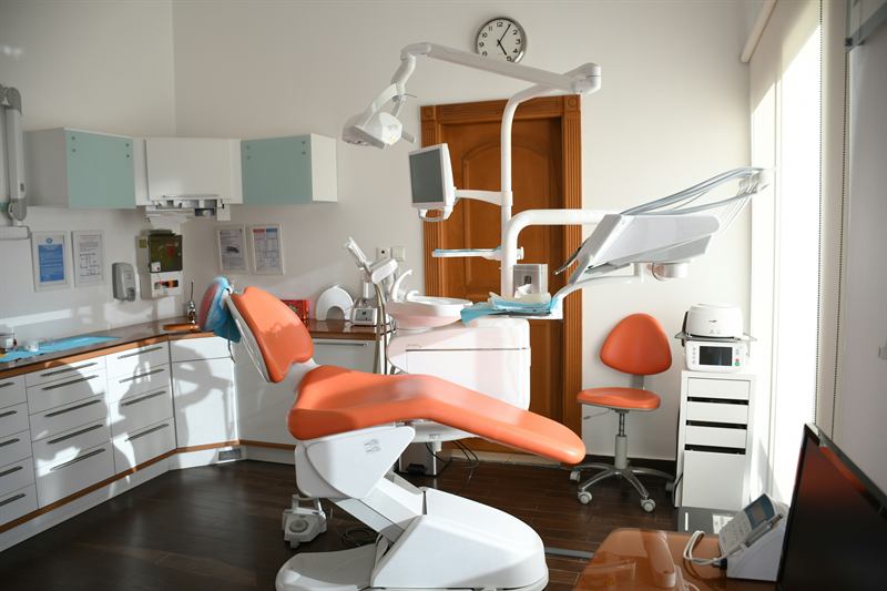 Treatment room with a dental chair