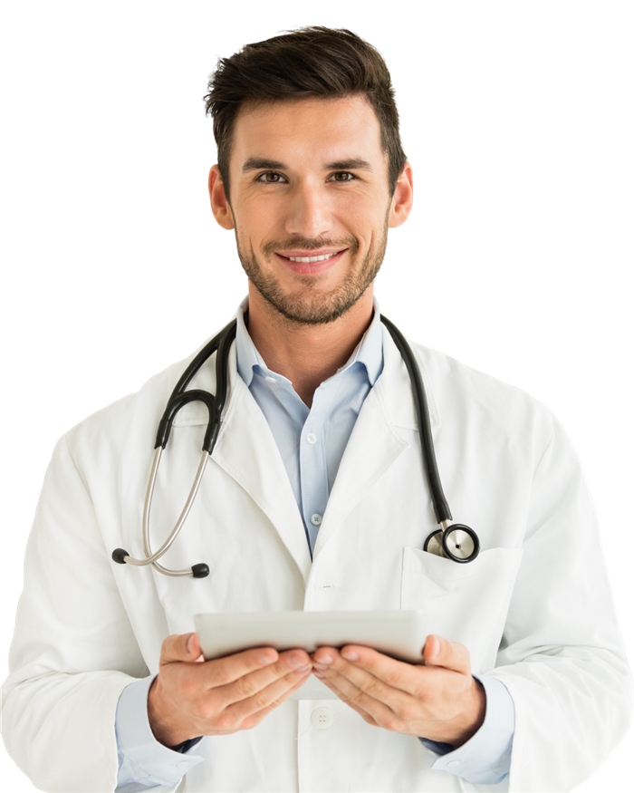 Dentist smiling in a white coat